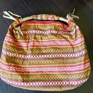 Handmade Large Cotton Fabric Inner Zipper Purse/Tote Brown/red 21”L 14”W
